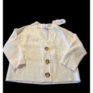 Girls Size XS 4-5 Creme Button Front Cardigan Sweater Soft Ivory NWT